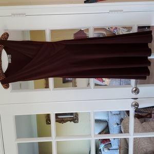 Sexy Brown Faux Wrap Flair Skirt Midi Dress Like New